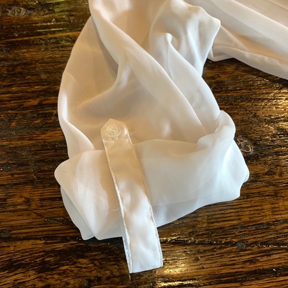 Half button up sheer top blouse career XL roll tab - Picture 12 of 12